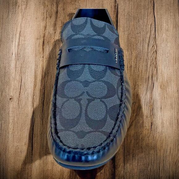 Coach Black Leather Mott Driving Loafers Charcoal Mens Size 7 Fast Shipping - Picture 9 of 11